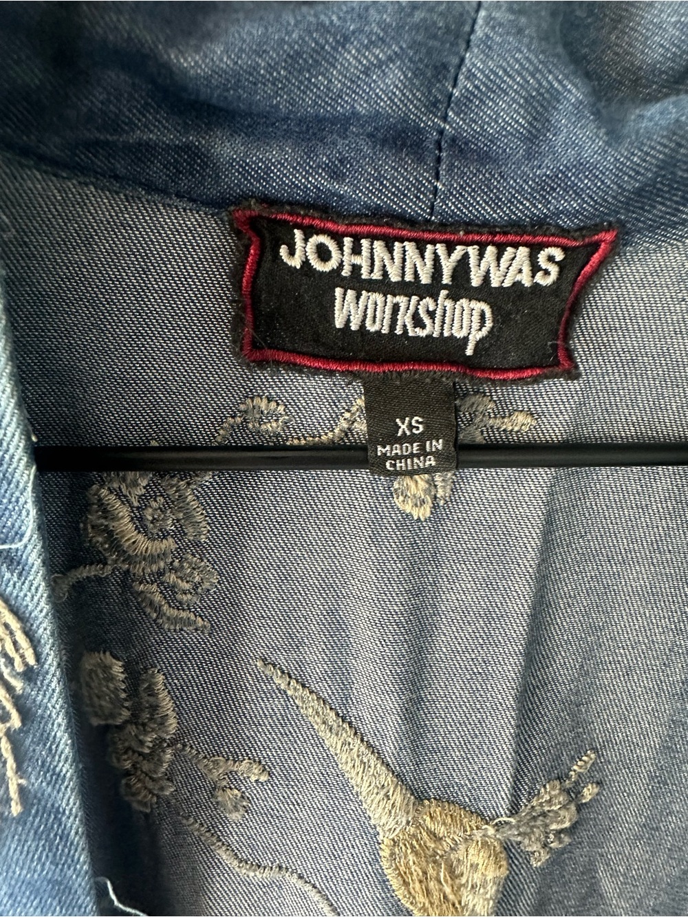 Johnny Was Workshop Embroidered Navy Blue Jean Kimono Crane - Picture 8 of 10